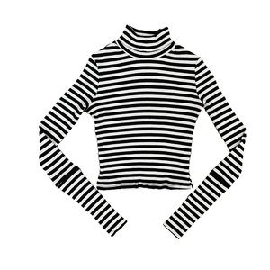 House of Harlow 1960 Black & White Striped Mock Neck Long Sleeve Crop Top